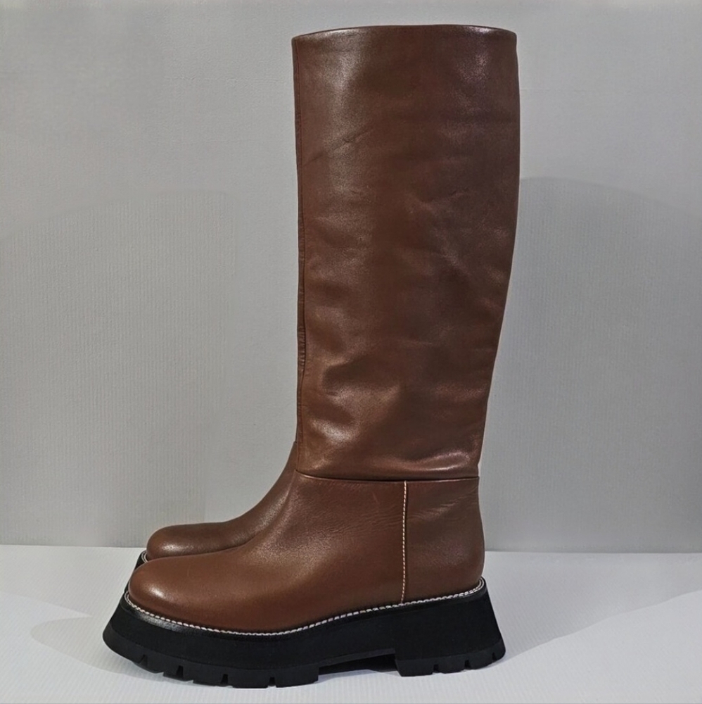 3.1 Phillip Lim Kate Knee High Boot Womens EU 41 Brown Leather Tall Platform NEW